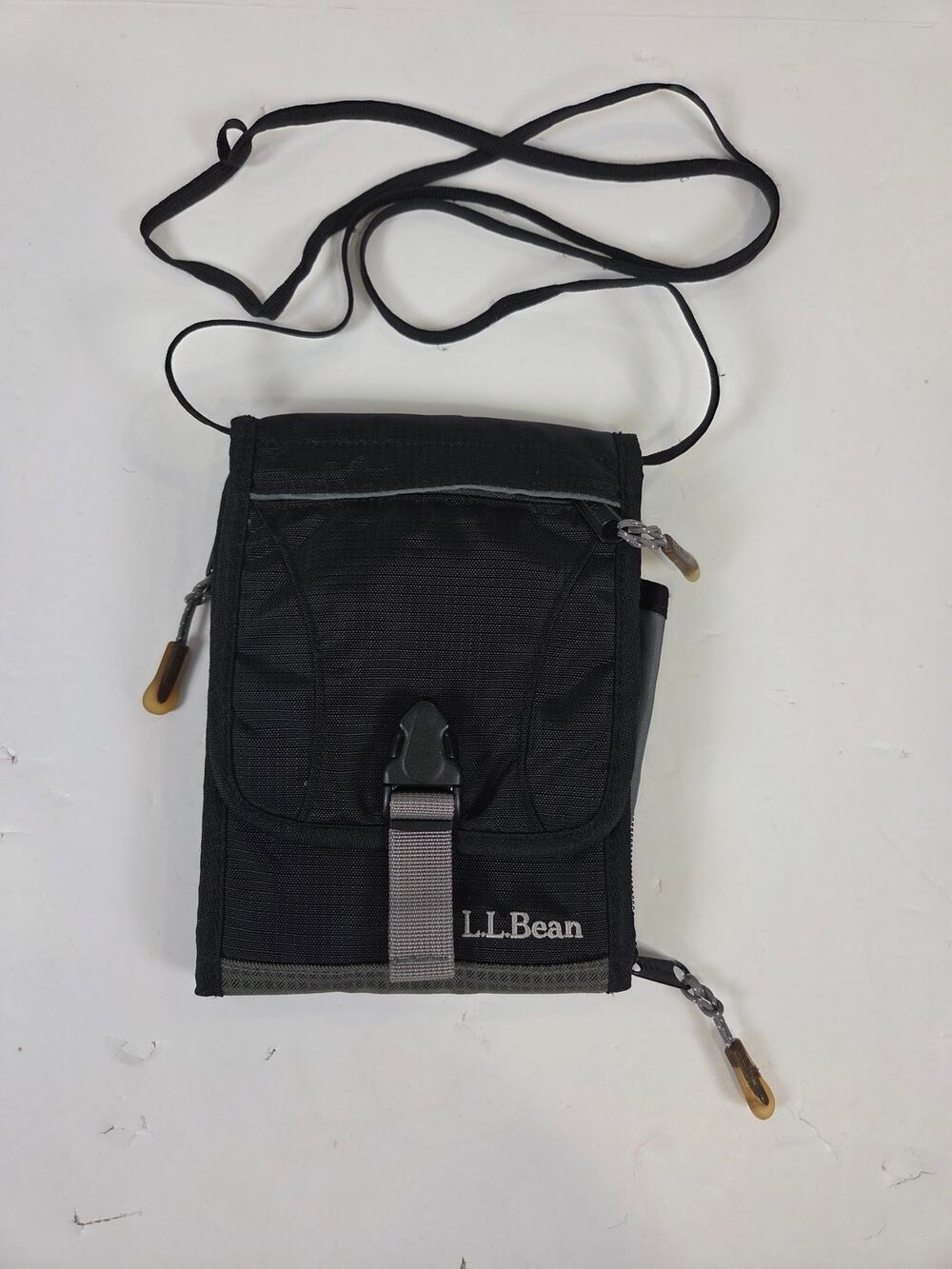LL Bean Black Wallet Purse Pouch With Crossbody Strap Belt Loop Travel Hiking